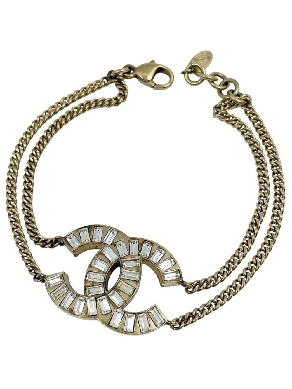Chanel CC Logo Chain Bracelet Rhinestone Gold Plated